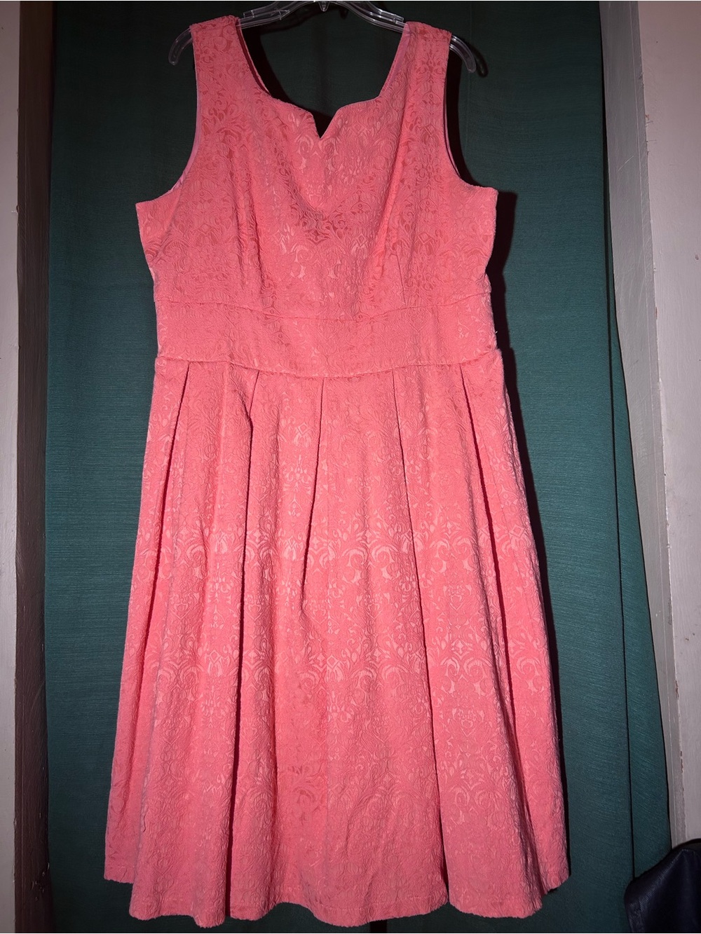Lindy Bop Coral Lace Pleated Midi Dress